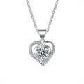 Sterling Silver Moissanite Women's Necklace, Heart Pendant Collarbone Chain, Minimalist Cross-Border Design-0-3
