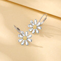 wholesale S925 sterling silver cross-border new small daisy sunflower earrings and ear cuffs for women, niche and high-end sunflower ear accessories-0-3