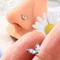 wholesale 925 Sterling Silver Shining Zircon Nose Ring With L-bar For Women-Gold S925 (single)