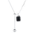 wholesale S925 silver fashion Korean and Japanese black agate beaded tassel double-strand creative design trendy necklace-0-4
