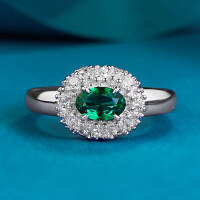wholesale S925 Silver New Live Streaming Oval Ring 4*6mm Simulated Emerald Daily Luxury Style-R1008 Emerald No. 6
