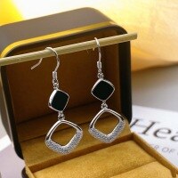 wholesale S925 Sterling Silver Geometric Black Onyx Diamond Inlaid Drop Earrings for Women, Elegant and Minimalist-Prismatic agate earrings (labor price, silver not included)  925 silver