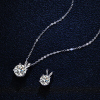 925 Silver Classic Four-Prong Moissanite Necklace, D Color 1 Carat-2-carat necklace (set with cubic zirconia)  925 silver