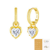 925 Silver Cross-Border Italian Gold Frosted Earrings, Moissanite, Ins Style.-Two heart-shaped Moissanite diamonds, 6.5/1 carat each (with GRA certificate)  18K Lassar yellow.