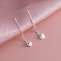 wholesale S925 Silver Nalan Fresh Sweet Ins Style Small and Unique Design Fashion Heart Chain Ear Thread M05865-Silver-One pair 925 silver