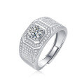 Sterling Silver Moissanite Full Pavé Men's Ring, Classic Hot-Style Male Jewelry-0-3