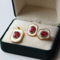 wholesale Metal material first: Vintage luxury natural ruby mother-of-pearl earring pendant French design minimalist set live broadcast supply-0-0