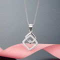 wholesale S925 Sterling Silver Diamond-Encrusted Necklace, Creative Design Pendant, Women's Rhombus Patchwork Collarbone Chain-0-1