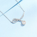 wholesale S925 Sterling Silver Women's Natural Freshwater Pearl Necklace with Asymmetric Tie Pendant Dainty and Sweet Luxury Choker for Wholesale-0-2
