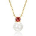 wholesale Fashionable and luxurious S925 sterling silver freshwater pearl necklace for women with garnet pendant, exuding a retro and elegant style-0-5