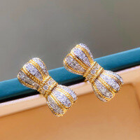 wholesale S925 Sterling Silver All-Over Sparkle Stylish Luxury Bow Ear Studs Fashionable Minimalist Daily Women's Earrings Trendy-BE0215-Golden-White Gold