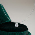 Sterling Silver Invisible Fishline Pendant Necklace with Moissanite Teardrop-0-0