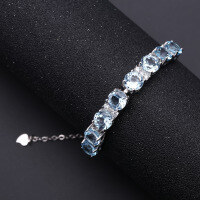 wholesale 925 Silver Fashion Topaz Natural Stone Bracelet for Women, European and American Style Princess Elegance Gemstone Bracelet-Sky Blue Topaz &gt; 925 Silver