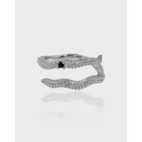 wholesale S925 Sterling Silver Korean Ins Original Design Squid Tentacle Series Textured Inlaid Diamond Open Ring for Women-White gold [white zircon] &gt; opening adjustable