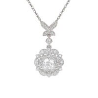 925 Silver Moissanite Butterfly Camellia Pendant-[Super Sparkling Zircon] 1 Carat Necklace  925 Silver