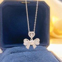 wholesale S925 Sterling Silver Pearl and Diamond Bow Heart Necklace, Unique and Sweet Collarbone Chain, Gift for Female Best Friend-Pearl Princess Knot Necklace 925 Silver