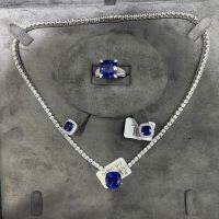 S925 Silver Lab-Grown Royal Blue 12*12 Cushion Ring-2-carat sapphire earrings  S925 sterling silver plated with gold
