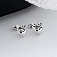 wholesale S925 Sterling Silver Retro Love Crown Stud Earrings, Ins Style, Versatile European and American Fashion, Thai Silver Earrings for Women-004R/about 0.7g/pair>925 silver