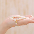 wholesale Gold-filled New Chinese Style Tulip Freshwater Pearl and Hetian Jade Bracelet for Women, Light Luxury Niche Design Best Friend String, National Wind-0-3