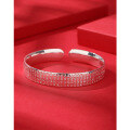 wholesale 999 Silver Open-Ended Wide Solid Bangle with Full Heart Sutra Engraved, Mother's Day Gift for Mom-0-1