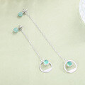 wholesale 925 Sterling Silver Gold Plated New High-End Textured Long Earrings with Natural Green Chalcedony Korean Style Gemstone Earrings-0-4