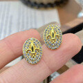 wholesale S925 Silver Gold-Tone Oval Iris Flower Fully Set with Zircon Earrings Vintage Xiaohongshu Live Broadcast-0-0