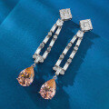 wholesale Metal Material First: Zhufan Jewelry Cross-Border New European and American Padparadscha 5-Carat High-Carbon Diamond Teardrop 10*14 Long Tassel Earrings-0-1