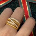 wholesale S925 Gold-Plated Silver Italian Brushed Cross Full Diamond Ring Old Money Style Index Finger Ring-0-3