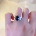 wholesale S925 Silver New Oval 8*11mm Sapphire Ring for Women, Fashionable and Versatile European Style-0-3