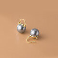 wholesale 925 Sterling Silver Earrings with Shell Pearl and Synthetic Pearl, Sweet and Elegant Large Shell Pearl Small Gold Clasp Hoop Earrings G2057-0-5