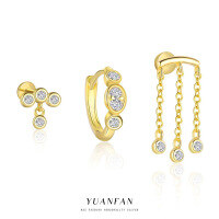 wholesale S925 Sterling Silver Cross-Border Geometric Round Diamond-Inlaid Earrings for Women with Minimalist Design and Tassel Set-Single three-piece combination pack