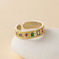 wholesale 999 Silver Exquisite Niche-Designed Chinese Style Gold-Traced Thirteen Wonders Mahjong Ring R02749-0-0
