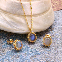 wholesale Sterling Silver Japanese-style Light Luxury Aquamarine Labradorite Starry Sky Ear Studs for Women, Minimalist and Versatile Small Twist Earrings-Labradorite Earrings 925 Silver