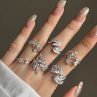 wholesale S925 Sterling Silver Light Luxury High-End Delicate Small Fresh Floral Leaf Design Unique Marquise Open Adjustable Ring-White gold and white diamonds DY120986-SW-WH Adjustable opening