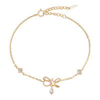 wholesale S925 Sterling Silver Gold-Plated Japan Korea New Sweet Style Bow Zircon Bracelet Lady Jewelry In Stock Wholesale-Korean Bow Bracelet 925 Silver