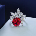 wholesale S925 silver jewelry, 6ct synthetic pigeon blood red cushion-shaped 10*11 lab-grown ruby and sapphire ring with a premium feel-0-1