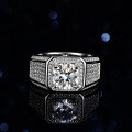 Platinum-Plated 925 Sterling Silver Solid Men's Ring with Full Moissanite-0-0