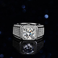 Platinum-Plated 925 Sterling Silver Solid Men's Ring with Full Moissanite.-2-carat solid (set with moissanite)  21 yards
