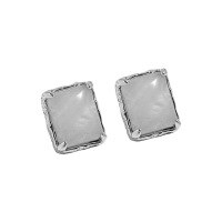 wholesale S925 Sterling Silver Korean Version Ins Small Geometric Rectangle Inlaid Natural Crystal Texture Stud Earrings for Women-Silver [with sterling silver ear plugs]  925 silver
