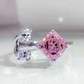 wholesale 925 Silver ZHUO ZHI FAN Jewelry New 7*7 Radiant Pink Diamond Open Ring for Women,-0-5