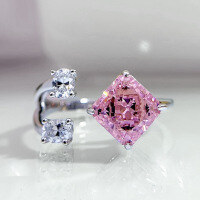 wholesale 925 Silver ZHUO ZHI FAN Jewelry New 7*7 Radiant Pink Diamond Open Ring for Women,-Pink Diamond Open Ring Adjustable Opening