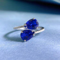 wholesale 925 Silver New Jewelry European and American Ins Style 6*8mm Teardrop Blue Spinel Adjustable Open Ring-0-5