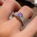 wholesale S925 Sterling Silver High Carbon Diamond Lavender Purple 5*7 Radiant Cut European and American Ring-0-1