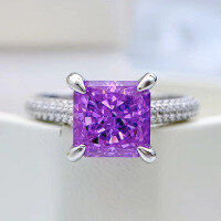wholesale S925 metal Mu Jing new purple high-carbon diamond ring, fully set with 8*8 women's ring-Purple No. 7