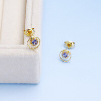 wholesale S925 Sterling Silver Simple and Versatile Circle Stud Earrings for Women, Tanzanite Earrings Hypoallergenic-Red Pomegranate 925 Silver