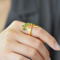 wholesale Sterling Silver with Certificate, New Chinese Style Palace Vintage Gold Phoenix Inlaid Jade Openable Women's Ring, Hetian Jasper Ring-0-6