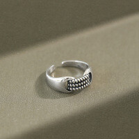 wholesale S925 Sterling Silver AR2027 Korean-style Minimalist Vintage Twist Surface Women's Ring Adjustable Open Ring-Vintage Silver [No. 14/Adjustable] &gt; Opening adjustable