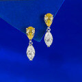 wholesale S925 Silver New Jewelry Waterdrop Marquise Double Stone White Yellow Color Contrast Earrings Zirconia Light Luxury Minimalist-0-0