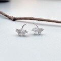 wholesale S925 Sterling Silver Full Diamond Two Hearts in Love Earrings, Korean Style Sweet and Elegant Earrings, Birthday Gift for Female Best Friend-0-0