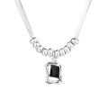 wholesale S925 Sterling Silver Korean-style Stackable Snake Bone Chain with Donut Pendant and Double-layer Zircon Collarbone Necklace-0-4
